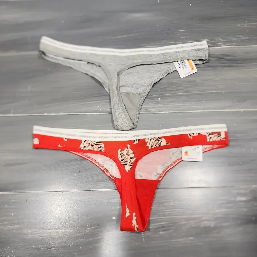 Calvin Klein ckone Thong Underwear‎ Panties Size Small Cotton Blend 2 Pair